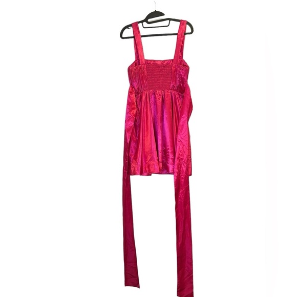 NWT Maeve by Anthropologie Pink Bow-Tie Satin Mini Dress Women’s size US 4 - Picture 9 of 16